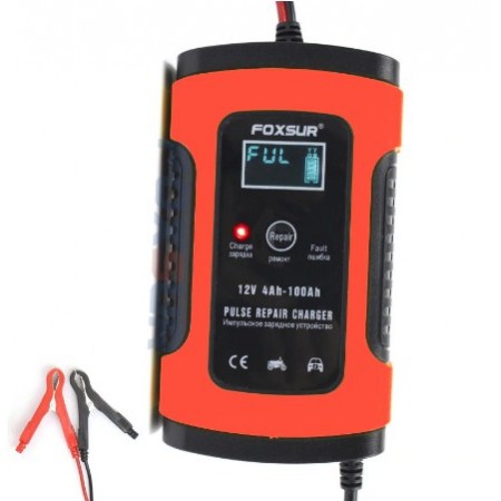  Зарядное устройство для автомобиля и мотоцикла FOXSUR 12V 5A импульсное зарядное устройство с  ЖК-дисплеем Красный