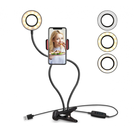 Держатель гибкий с кольцевой LED подсветкой ZesGood Professional Live для селфи и видео трансляций , настольная лампа с кронштейном 640 мм 