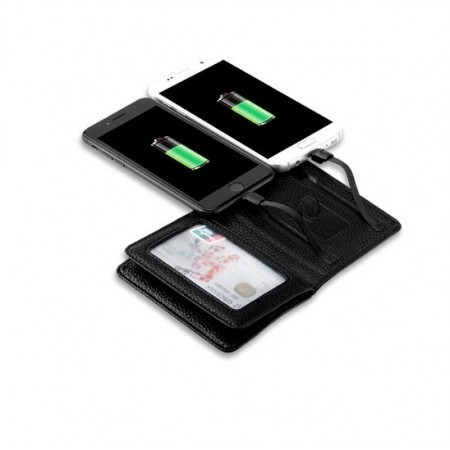 Портмоне бумажник-Power Bank мужской ZHUSE PB-011B с функцией подзарядки смартфона 4000 mAh Lightning/micro USB кожа PU черный