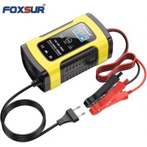  Зарядное устройство для автомобильного аккумулятора Foxsur 12V 5A импульсное зарядное устройство с  ЖК-дисплеем Желтый