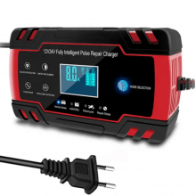 Зарядное устройство для автомобильного аккумулятора Foxsur 12V/8A 24V/4A SKMR241 (подходит на свинцово-кислотные и гелиевые АКБ) Красный
