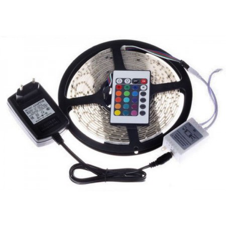 Светодиодная RGB LED лента 3528 300 5м IP68 с пультом и блоком питания 