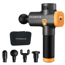 Массажер Антистрес терапевтический ударный перкуссионный Phoenix A2  Ultra Black 4 насадки