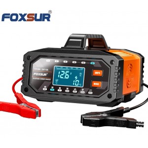 Інтелектуальний Зарядний Пристрій FOXSUR 12V/24V 20A/10A для Акумулятора Автомобіля, Мотоцикла, AGM, GEL, LiFePO4, з Режимом Відновлення та Десульфатації